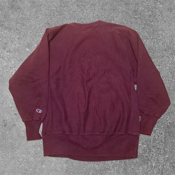 Vintage VTG 90s Champion Reverse Weave Burgundy Sweatshirt Large Made In USA - Picture 6 of 6